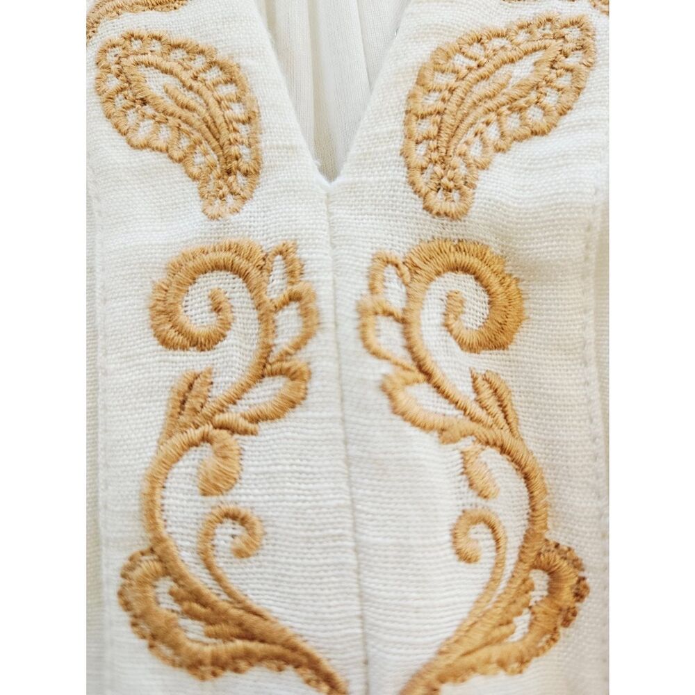 Cartolina Lizette Linen Blend Embroidered Belted Puff Sleeve Ivory Midi Dress M - Picture 12 of 16